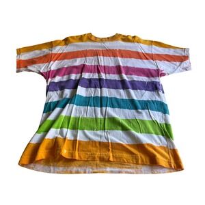 Vintage 80s 90s Rainbow Striped Oversized T Shirt Colorful Dopamine Large USA